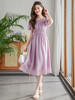 【专属特价】熙世界天丝褶皱紫色连衣裙女夏2025年新款法式花苞泡泡袖收腰裙子 商品缩略图0