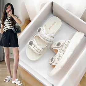 ZHR小香风水钻厚底凉拖鞋女外穿2023新款夏季拖鞋女沙滩鞋女防滑