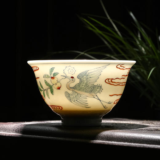 宝瓷林景德镇斗彩雕刻仙鹤寿纹一盖碗两杯茶杯茶碗茶具家用陶瓷 商品图3