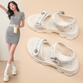 ZHR凉鞋女2023新款夏季小香风厚底沙滩鞋ins魔术贴松糕运动凉鞋女