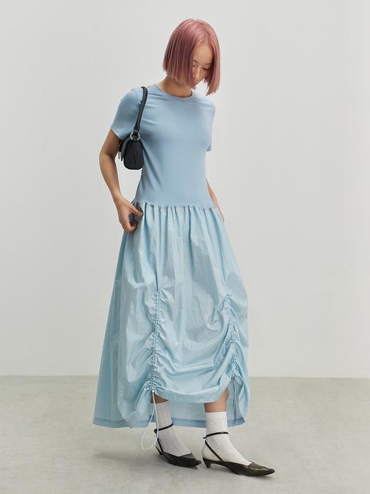 cryingcenter 泪水蓝拼接抽褶收腰轻薄廓形T恤连衣裙 商品图0