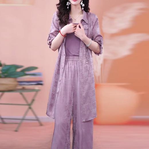 爆款时尚气质印花三件套新款开衫显瘦阔腿裤套装DD 商品图5