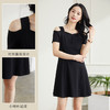 罗蒙夏季短袖连衣裙女士时尚优雅通勤日常百搭短袖露肩小黑裙女 商品缩略图4