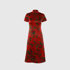 领交叉镂空收腰摆旗袍