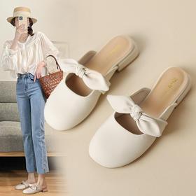 ZHR甜美蝴蝶结半拖女2023新款夏洋气穆勒拖外出优雅气质包头拖鞋