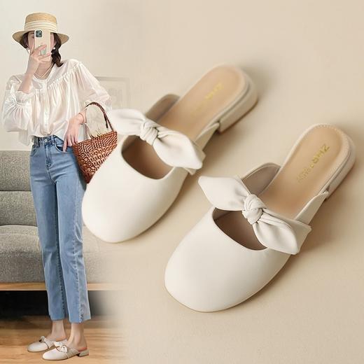 ZHR甜美蝴蝶结半拖女2023新款夏洋气穆勒拖外出优雅气质包头拖鞋 商品图0