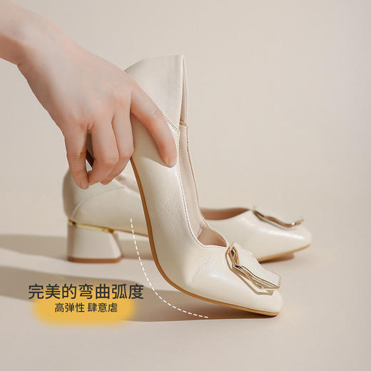 品质好货 | Safiya索菲娅2023新款二层牛皮粗跟通勤鞋时尚浅口单鞋SF31115757 商品图6