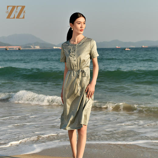 佐尔美夏季新款 休闲时尚桑蚕丝真丝短袖连衣裙女E32LS39 商品图1