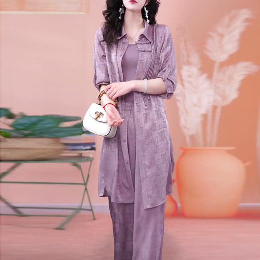 爆款时尚气质印花三件套新款开衫显瘦阔腿裤套装DD 商品图4