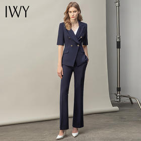 IWY/夏季新款气质藏青色短袖西装套装上班售楼部薄款工作服olC13216+P33216