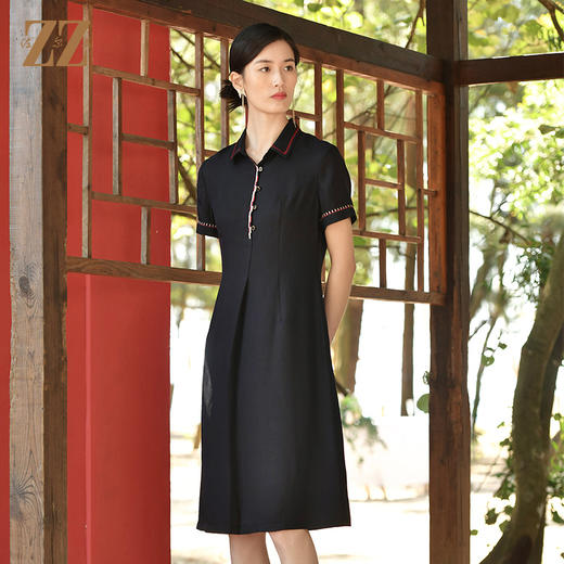佐尔美夏季新款 国风气质桑蚕丝真丝连衣裙女E32LS52 商品图0