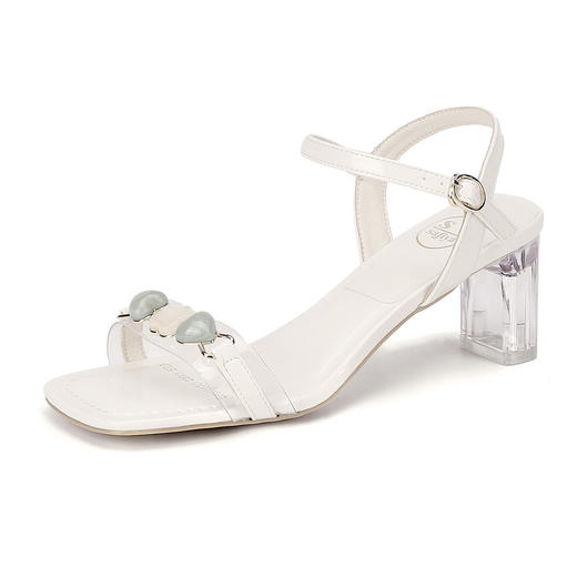 品质好货 | Safiya索菲娅2023新款羊剖层革一字带百搭粗跟高跟凉鞋SF31115721 商品图6