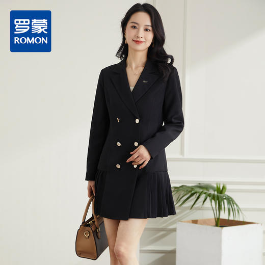 罗蒙春秋长袖连衣裙女士商务通勤西装裙时尚百搭连衣裙女 商品图0