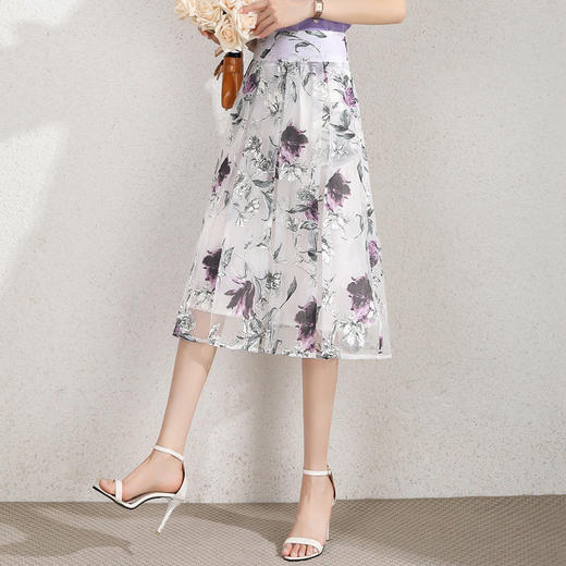 夏季新款，高腰裙时尚气质女装中长裙A字裙雪纺印花半身裙MYX-A151 商品图5