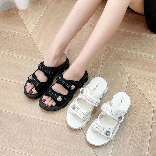ZHR小香风水钻厚底凉拖鞋女外穿2023新款夏季拖鞋女沙滩鞋女防滑 商品图1