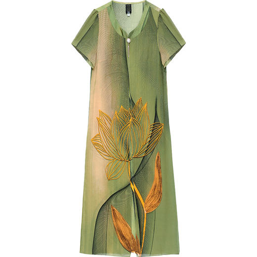 气质通勤，夏款印花中长款修身时尚雪纺裙圆领短袖连衣裙QYM-XQD-59B2339-L 商品图4