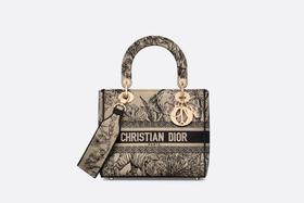 【欧洲专柜直邮】DIOR 迪奥 女士新品中号 LADY D-LITE 手袋 米色Voyage 茹伊印花刺绣手袋 M0565OEUP_M88E