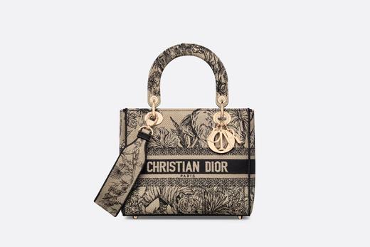 【欧洲专柜直邮】DIOR 迪奥 女士新品中号 LADY D-LITE 手袋 米色Voyage 茹伊印花刺绣手袋 M0565OEUP_M88E 商品图0