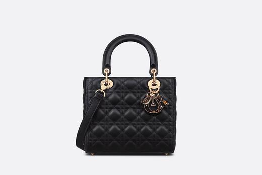 【欧洲专柜直邮】DIOR 迪奥 女士新品 中号 LADY DIOR 手袋 黑色羊皮革藤格纹  M0565OPEH 商品图0