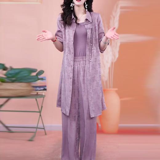 爆款时尚气质印花三件套新款开衫显瘦阔腿裤套装DD 商品图6