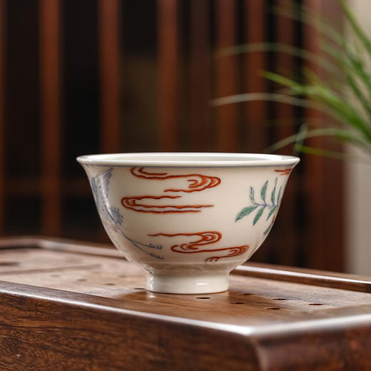 宝瓷林景德镇斗彩雕刻仙鹤寿纹一盖碗两杯茶杯茶碗茶具家用陶瓷 商品图2