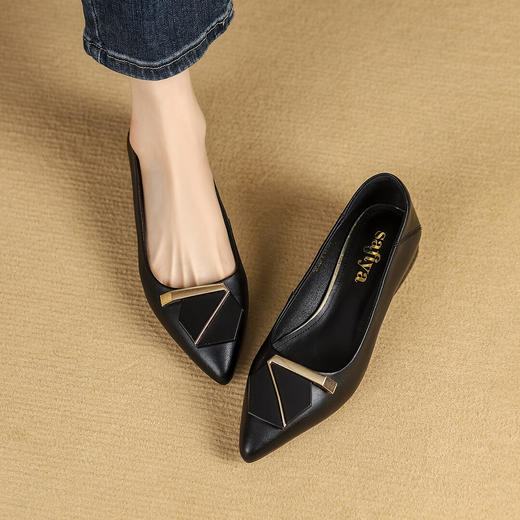 品质好货 | Safiya索菲娅2023新款二层牛皮浅口粗跟通勤鞋时尚乐福鞋单鞋SF31115764 商品图7