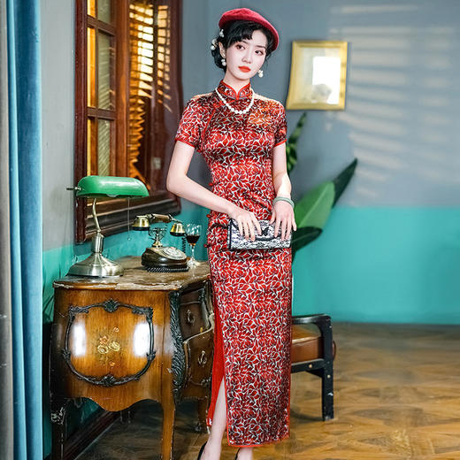 WX新款真丝桑蚕丝夏季长款红色改良新式传统 商品图1