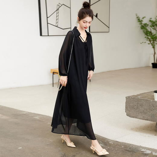 套装女2023年夏季新款吊带防透修身显瘦飘逸长袖长款两件套连衣裙HR-WL23169 商品图2