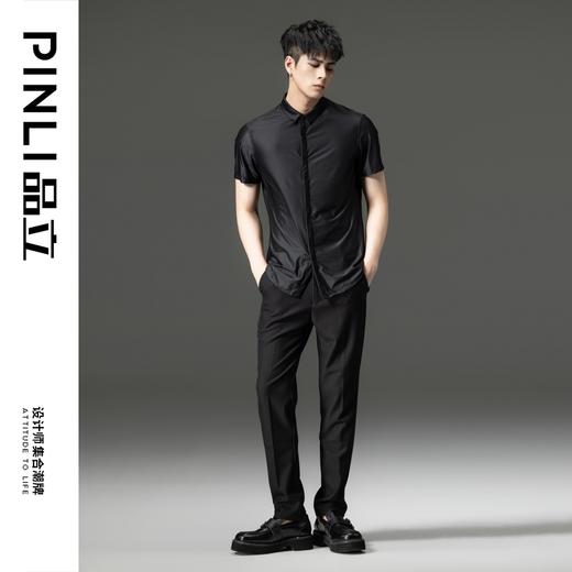 PINLI品立夏季新款男装修身纯色商务衬衫休闲短袖衬衣内搭上衣潮B202713318 商品图2