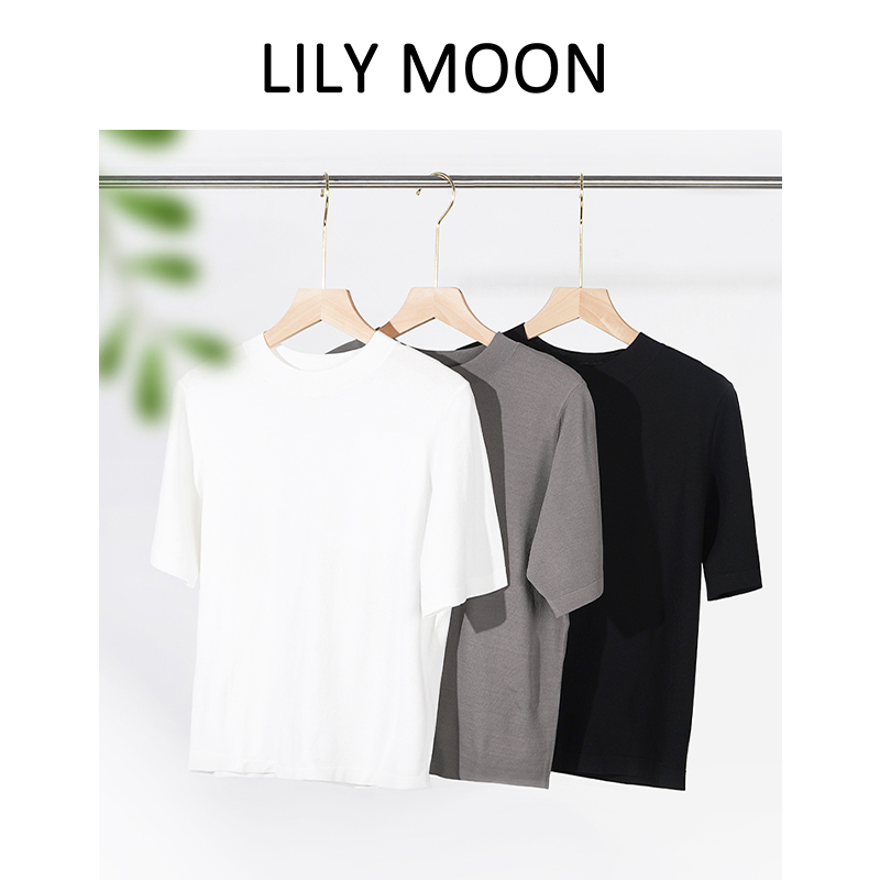 【夏季冰凉舒爽】LILY MOON伊力特冰丝凉感圆领针织衫短袖（现货）