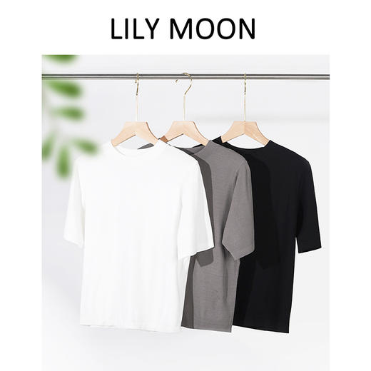 【夏季冰凉舒爽】LILY MOON伊力特冰丝凉感圆领针织衫短袖（现货） 商品图0