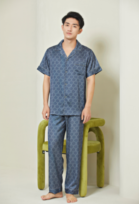 【满2件/99元】【秀黛】男翻领丝质短袖套装男士夏季家居服睡衣H2550011T【专柜同款】【如遇缺货自动退款，介意勿拍】