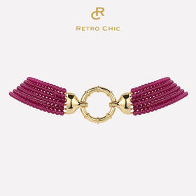 Retro Chic 意大利复古创意饰品 复古珠链项链（玫瑰红）