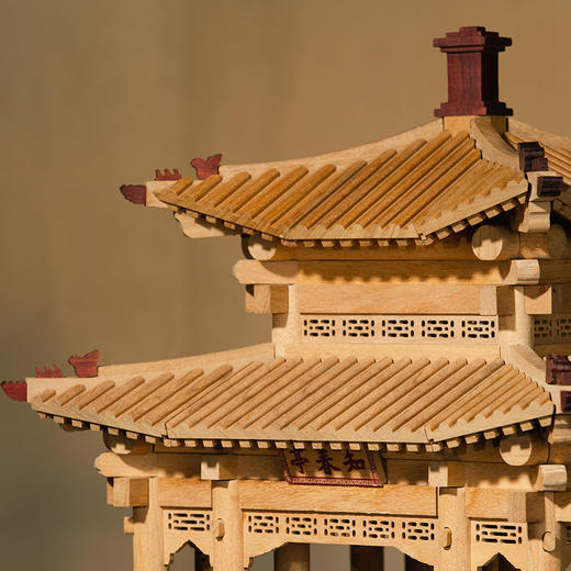 【限时限量赠送木质镇尺一个  纯实木 大尺寸】颐和园知春亭实木榫卯积木 商品图3