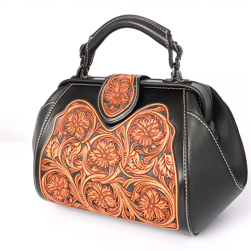 深山集市 黑素雕刻手提包