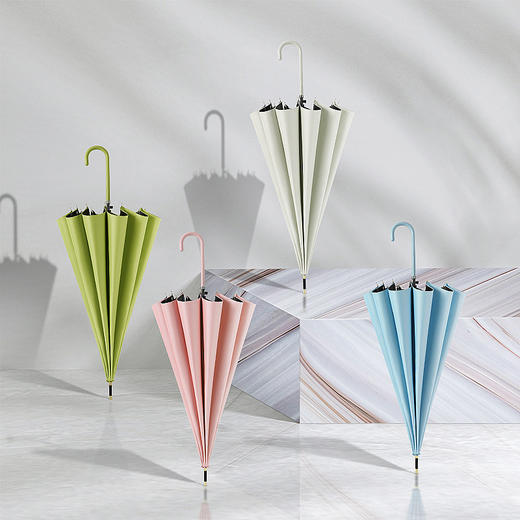 「16骨加固！七款可选」简约晴雨两用直杆雨伞 小清新皮柄16骨黑胶伞女士遮阳伞居家日用 商品图2