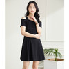 罗蒙夏季短袖连衣裙女士时尚优雅通勤日常百搭短袖露肩小黑裙女 商品缩略图5