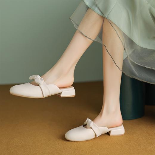 ZHR甜美蝴蝶结半拖女2023新款夏洋气穆勒拖外出优雅气质包头拖鞋 商品图4