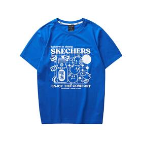 斯凯奇针织短袖T恤衫L223M019/000M蓝色