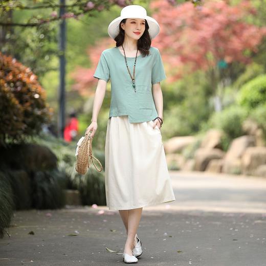 夏季新款休闲时尚棉麻半身裙套装女透气肤两件套DD 商品图4