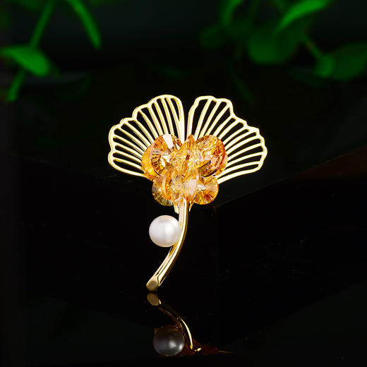 欧美轻奢款银杏叶领针胸针，贝珠复古型胸花时尚饰品女AM-ts01629 商品图0