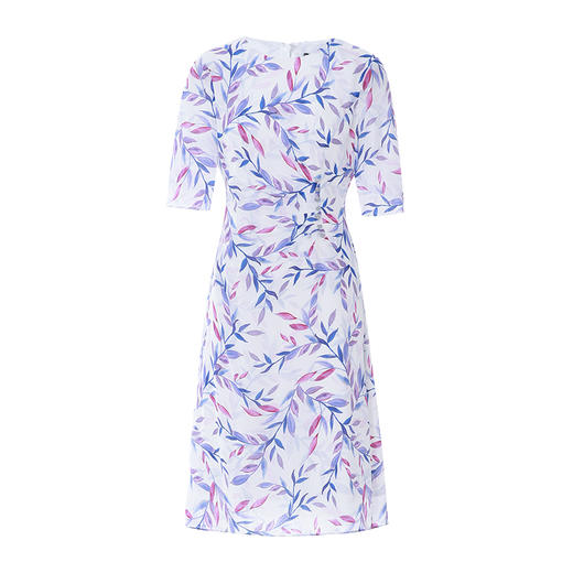 EITIE爱特爱夏新款收腰显瘦大方圆领时尚枝叶印花真丝连衣裙B2307138 商品图5