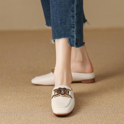 ZHR半拖女2023新款包头拖鞋心形饰扣平底穆勒拖软底轻便休闲凉拖 商品图3