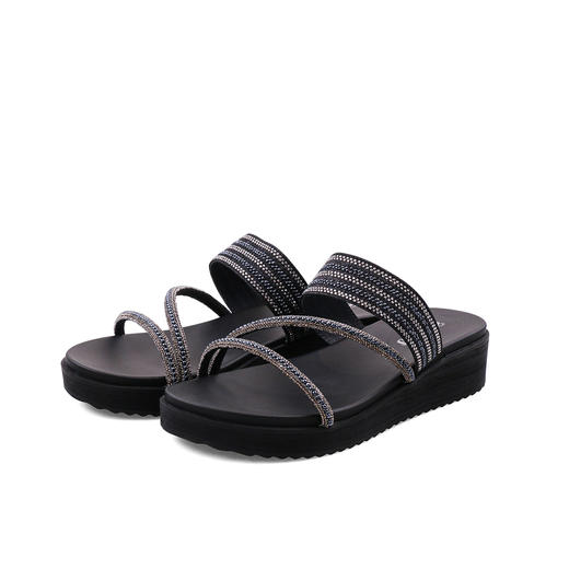 Safiya/索菲娅2023夏季新品仙女风珍珠钻带坡跟气质休闲拖鞋SF32110043 商品图3