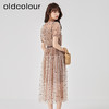 oldcolour2023夏季新款复古气质泡泡袖收腰网纱连衣裙女O24104371 商品缩略图4