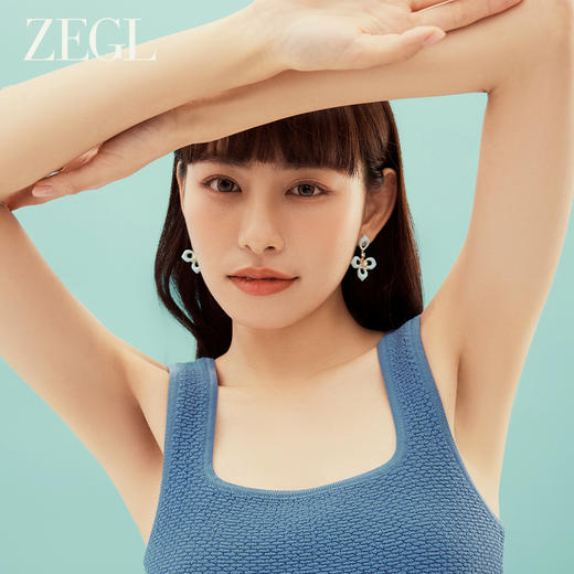 ZEGL设计师秘密花园系列蓝色花朵耳环女小众森系耳钉银针夏天耳饰 商品图4