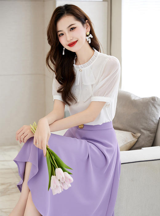 洋气减龄，复古立领衬衣百搭显瘦时尚A字摆半身裙套装HR-SSQJRA638-69 商品图11