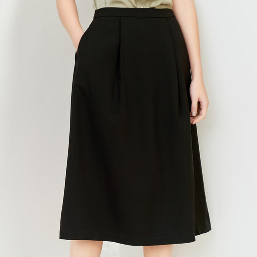 【黑色中长款半裙】23年春夏新品女士中长款半裙黑色纯色百搭半身裙子 商品图2