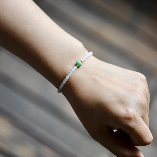 糯冰种翡翠珠串手钏18k黄金镶嵌 商品图7