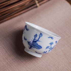 自慢堂 望月杯/青花蝴蝶 景德镇陶瓷茶杯高档个人专用功夫茶杯品茗杯